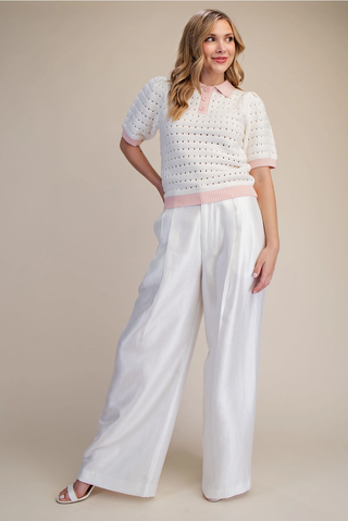 Sally Short Sleeve Pink Collar Sweater