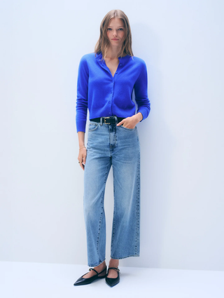 Cashmere Crewneck Cardigan - Cobalt