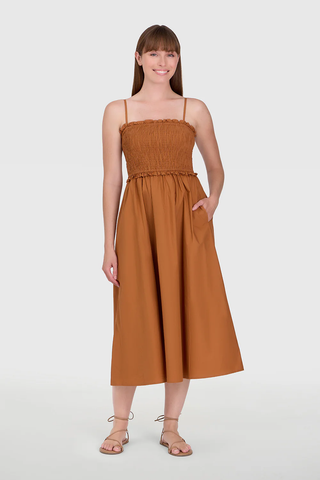 Smocked Dress - Brown