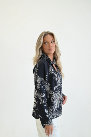 Vicki Long Sleeve Top - Floral Panel