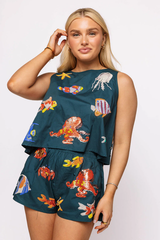 UNDER THE SEA ICON BUTTON BACK TANK - Navy