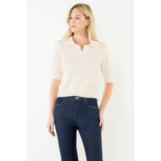 Weeston Polo Knit Top - Cream