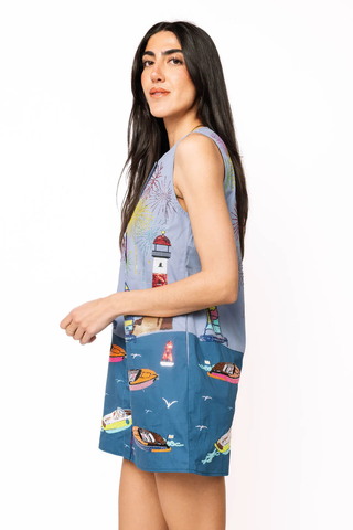 Multi Firework Over Boats Cotton Button Tank Dress