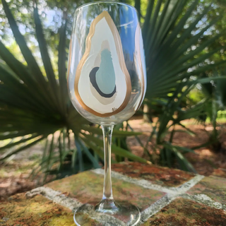 Hand Painted Oyster Tall Wine Glass Stemmed - Beach Sand