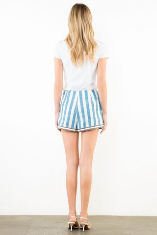 Crest Embroidered Stripe Pattern Shorts - Blue