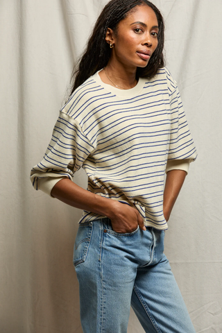 Roxy Loop Terry Boxy Sweatshirt - Cobalt / Sugar Stripe