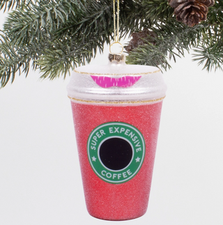 Red Expensive Coffee Boxed Glass Ornament