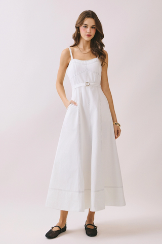 Julie Contrast Stitch Dress - White