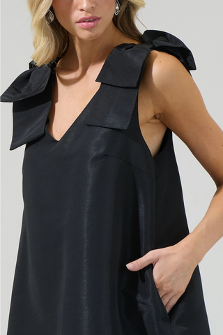 Alani Bow Trapeze Mini Dress - Black