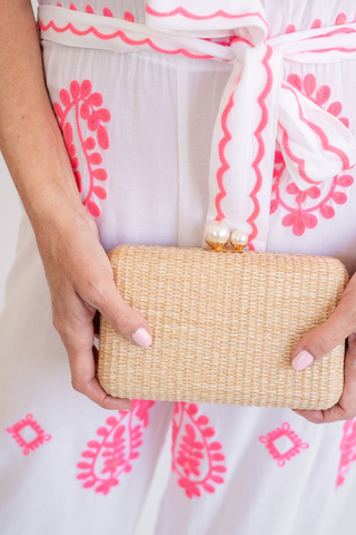 Mimi Pearl Top Straw Clutch - GOLD
