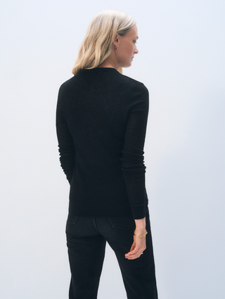 Superfine Cashmere Blend Waffle Crewneck - Black