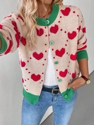 Sweet Heart Crochet Color Block Sweater - Apricot