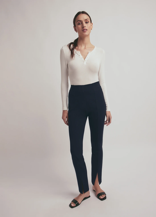 The Henley Ribbed Long Sleeve - White