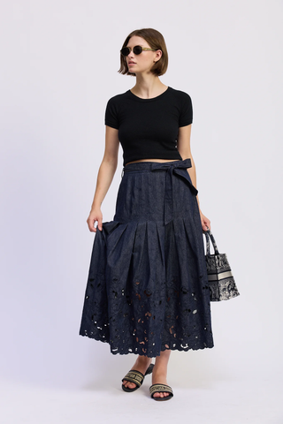 Darby Pleated Midi Skirt - Indigo