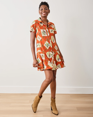 Gracie Dress in Birds Of India - Copper