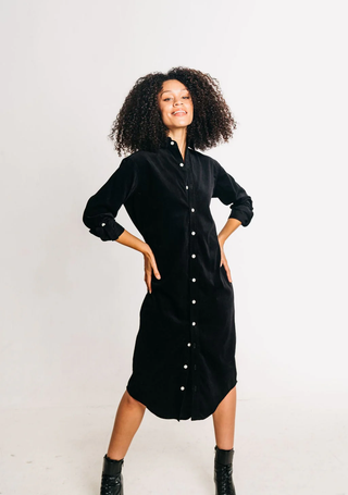 BLACK TENCEL GIRLFRIEND MIDI DRESS