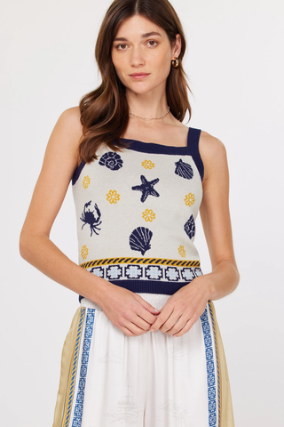 Sea Shell Motif Sweater Tank Top
