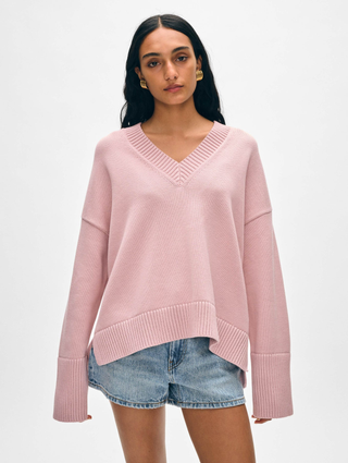 Organic Cotton Oversized V Neck - Blush