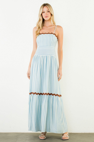 Bailey Thin Strap Stripped Tiered Maxi Dress - Blue