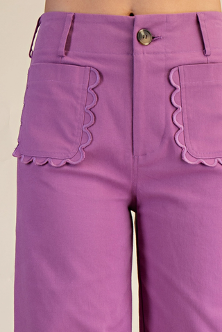 Colette Cropped Wide-Leg Scallop Pocket Detail Pants - Lilac