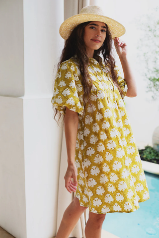 Lizzie Dress - Yellow Blockprint