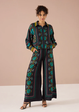 The Geri Pant - Black Floral Tile