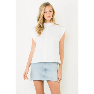 Quinn -  Mock Neck Quilted Sleeve Top - White