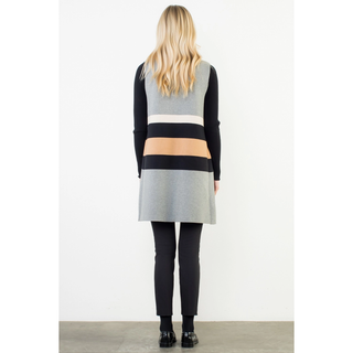 Carol Colorblock Sleeveless Cardigan - Gray