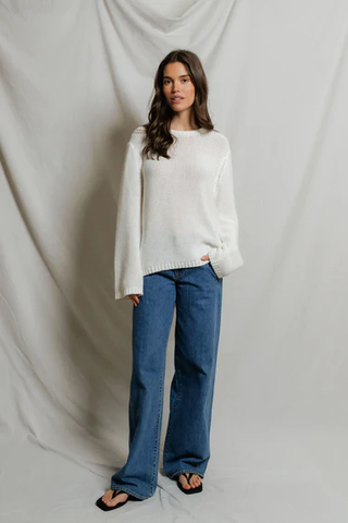 Margaret Boxy Crewneck Sweater - White