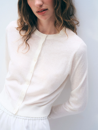 Linen Blend Cardigan - White