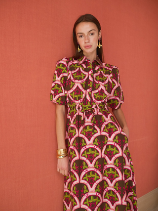 Banyan Puff Sleeve Midi Dress - Berry Vine