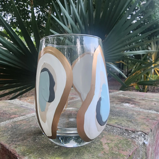 Hand Painted Oyster Stemless Wine Glass - Beach Sand