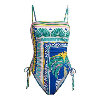 Ruched Side Swimsuit - Blue Palm