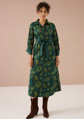 The Waverly Dress - Olive Retro Floral Embroidery