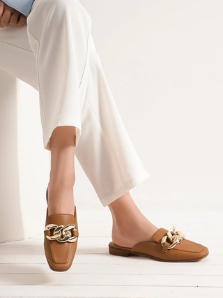 Sheena-Slip-On Loafer with Chain - Camel