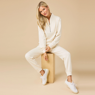 Athleisure Dreamtech 1/4 Zip Jogger Set For Women - Almond