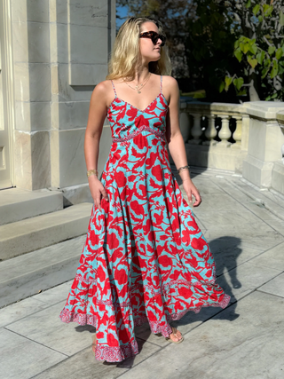 Flagship Maxi Dress - Poppy Floral, Turquoise and Geranium Red