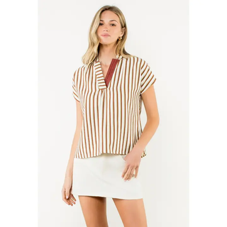 Sue - Contrast V-Neck Striped Top