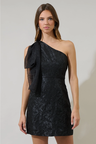 Tiffany Floral One Shoulder Mini Dress - Black