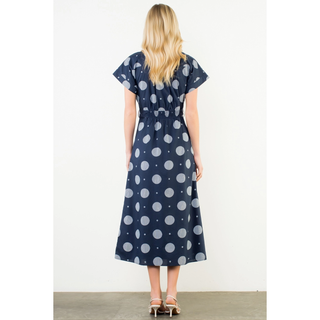 Izzy Short Sleeve Polka Dots Pattern Dress - Navy