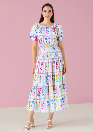 FRIDA SKIRT- WHITE MULTI FLORAL STAMP
