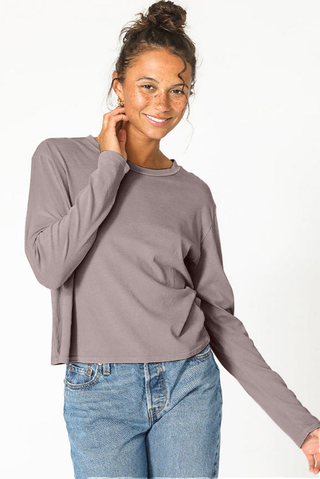 Axel Cotton Long Sleeve Boxy Crew Tee - Mauve