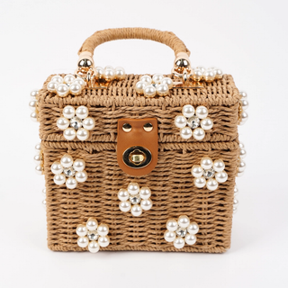 Wicker Bucket Daisy Flower Purse - Large