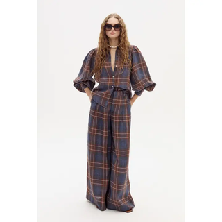 Super Culotte Linen Pants - Forest Checks